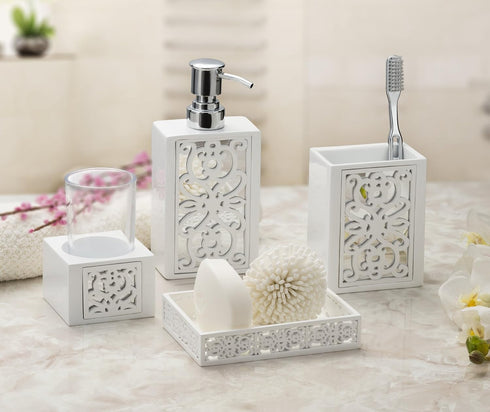 Creative Scents Mirror Janette White Hand Soap Dispenser for Bathroom - Mirrored Bathroom soap Dispenser for Countertop - Decorative Lotion Dispen...