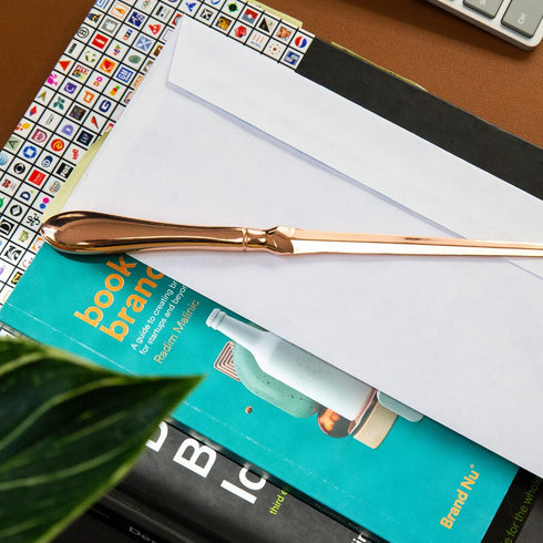 Uncommon Desks Rose Gold Letter Opener Knife - Smooth Metal Plated Envelope Opener - Ergonomic Rounded Handle for Comfort - Home and Office Mail S...