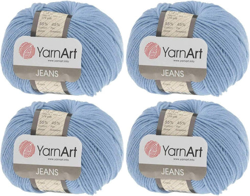 4 Skeins YarnArt Jeans 55% Cotton 45% Acrylic Yarn Blend Thread Crochet Hand Knitting Art Lot of 4skn 200 gr 696 yds (15-Light Blue)...