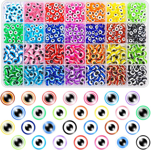 28 Styles Evil Eye Beads Bracelets Kit, Shynek Evil Eye Beads for Bracelets, Evil Eye Charms for Jewelry Making(8mm)...