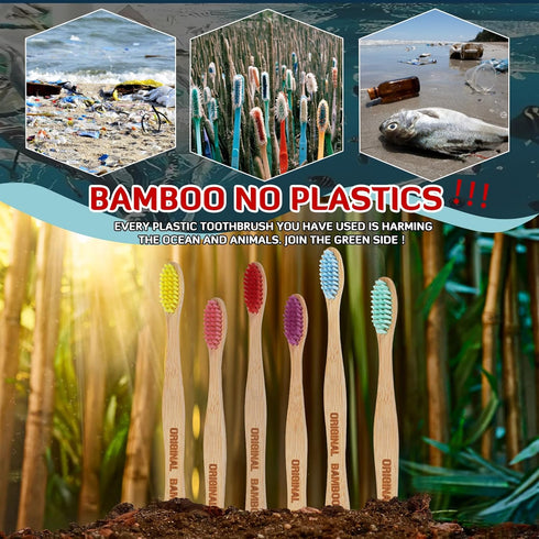 Toothbrushes, BPA Free Soft Bristles 6 Pack Biodegradable Eco-Friendly Sustainable Natural Bamboo Charcoal Tooth Brush for Dental Hygiene Gum Care...