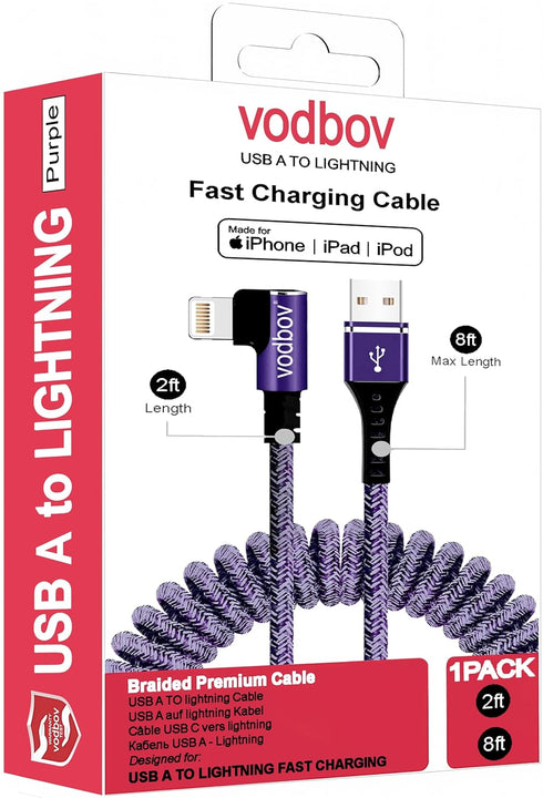 Smart Coiled USB A to Lightning Cable, 2ft to 8FT iPhone Charger Cable Extra-Short Ekstra-Long (Cosmos Purple)...