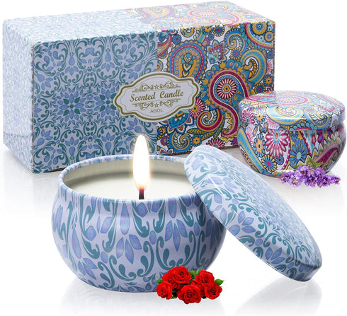 2 Pack Scented Candles, 2.5 oz Aromatherapy Candles for Home Scented, Natural Soy Candles with Floral Scents, Portable Small Jar Candle Set for Tr...