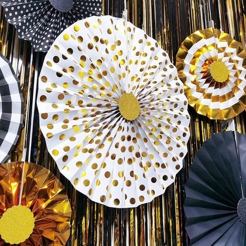 Gold Black Paper Fans Flower for Halloween Party Decorations,black2,Set of 8...