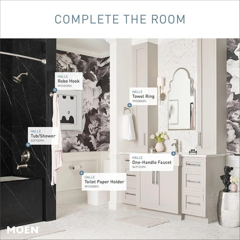 Moen Halle Brushed Nickel Moen MY0386BN Halle Single Post Bathroom Hand Towel Ring, MY0386BN...