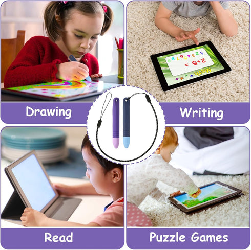 2pcs Kids Stylus Pens, with Lanyards Kids Crayon Stylus Pen for Touchscreen Anti-Slip Rubber Writing Children Stylus for Tablet, Compatible with i...