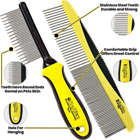 Metal Dog Comb for Matted Hair & Detangler Combs Set - Remove Tangles & Matted Fur - Easy Safe Cat & Dog Combs for Grooming Doodles...