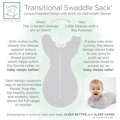 SwaddleDesigns Transitional Swaddle Sack, Arms Up Half-Length Sleeves & Mitten Cuffs, Swaddle for Newborn Transition to Baby Sleep Sack Wearable B...