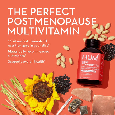 HUM Base Control -Iron Free,Daily Women's Minerals with B Complex, Vitamin C, 22 Micro-Nutrients to Support Postmenopausal Women - Non-GMO, Soy-Fr...
