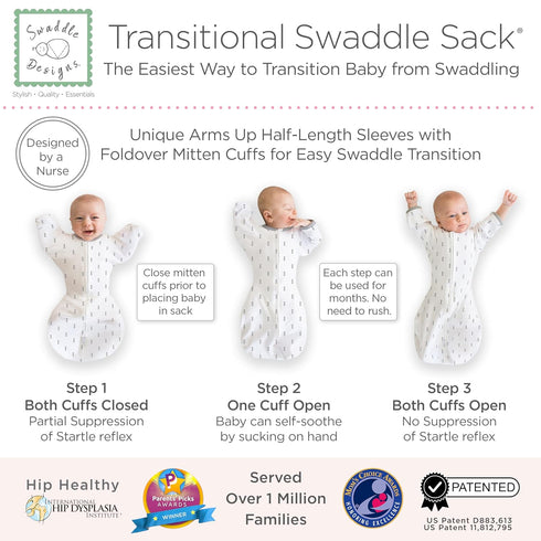 SwaddleDesigns Transitional Swaddle Sack, Arms Up Half-Length Sleeves & Mitten Cuffs, Swaddle for Newborn Transition to Baby Sleep Sack Wearable B...