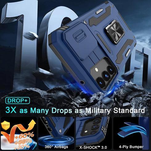 DEERLAMN for Samsung Galaxy A15 5G Case with Slide Camera Cover+Screen Protector (1 Pack), Rotated Ring Kickstand Military Grade Shockproof Protec...