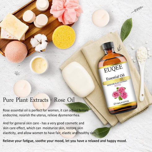 Rose Essential Oil 118mL Large Capacity Rose Oil Premium Essential Oil with Glass Dropper for Diffuser, Soap & Candle Making, Aromatherapy - 4Fl. ...