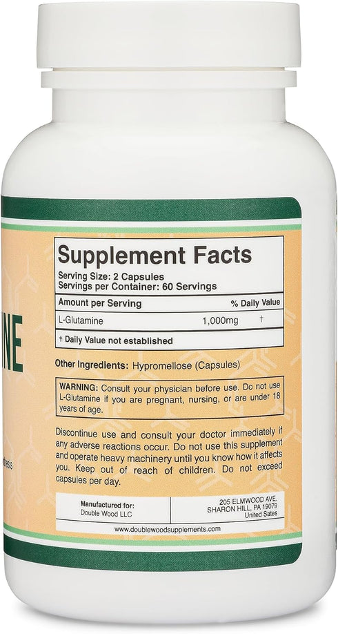 L Glutamine Capsules - No Fillers (1000mg Servings, 120 Capsules) Non-GMO, Gluten Free, Keto Safe, Vegan Friendly, Third Party Tested (for Enduran...