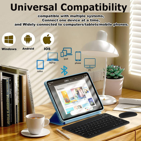 Bluetooth Wireless Keyboard and Mouse Combo,Ultra-Slim Ergonomic Small Rechargeable Bluetooth Keyboard Mouse Set for Apple iPad iPhone Samsung Tab...