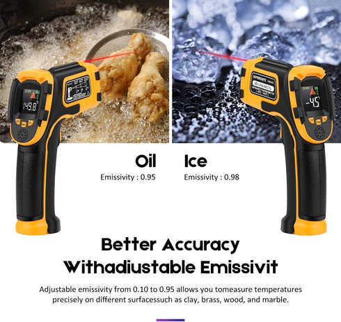 Infrared Thermometer Non-Contact Digital Laser Temperature Gun -58??1112?(-50??600?) Adjustable Emissivity IR Temp Gun - for Cooking, BBQ, Food, F...