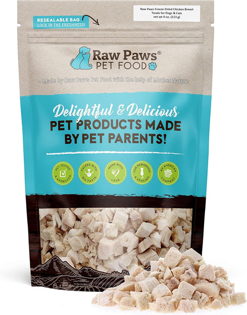 Raw Paws Freeze Dried Chicken Breast Treats, 4-oz, Made in USA - Natural Chicken Dog & Cat Treats...