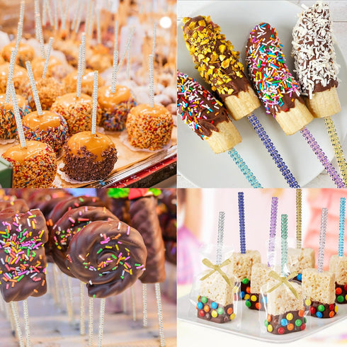 24 Pack Bling Candy Apple Sticks and Bags Kits, Caramel Apple Wooden Skewers,Food Bamboo Decorative Sticks for Rice Krispie Treats Cookie Cake Pop...