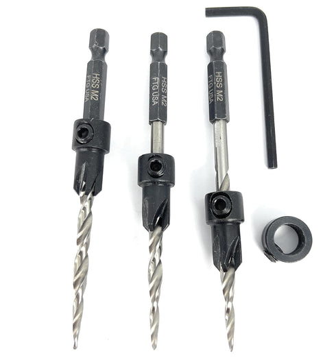 Countersink Drill Bit Set for Wood with Tapered Drill Bit 3 Pc #10 (3/16")...