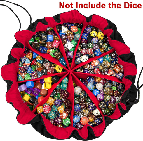 SIQUK Large Dice Bag with Pockets Drawstring Dice Bag DND Dice Storage Bag Big Capacity Dice Pouch for RPG MTG Table Games, Hold over 300 Dice (Bl...