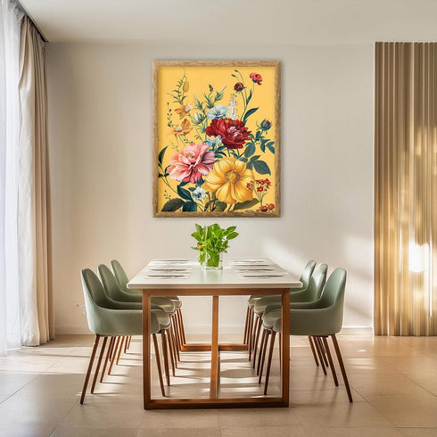 Posterizer 1 pcs-bright flowers yellow background-welcome home art-Floral & Botanical Art-Abstract & Modern Art-Decor for Home & Office- UNFRAMED ...
