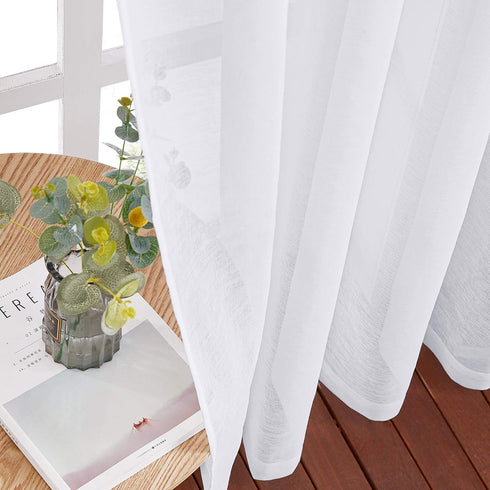 NICETOWN Sheer Curtains for Living Room - Grommet Top Faux Linen Semitransparent Curtains 84 inches Long for Patio Sliding Glass Door (White, 1 Pa...
