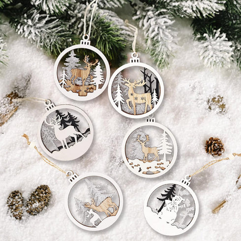 Winter Wonderland Ornaments for Christmas Tree - 6 Pack Christmas Wooden Ornaments for Winter Xmas Holiday Tree Decorations...