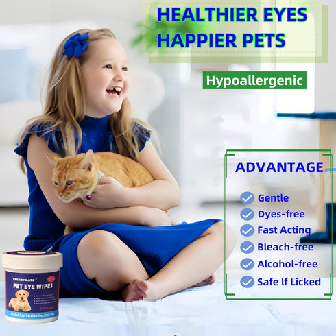 Pet Eye Wipes for Dogs & Cats - Gently Remove Tear Stain, Eye Debris, Discharge, Mucus Secretions - Aloe & Chamomile Pet Cleaning Grooming Deodori...