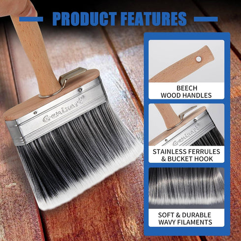 Deck Stain & Sealer Block Paint Brush - 5-inch Big Fence Stain Brush, Large Masonry Paintbrush - Wide Limewash for Brick Concrete Walls - Wooden B...
