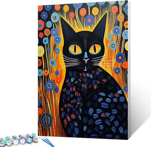 Gond Painting of a Kitten Paint by Numbers Kits 16x20 inch Canvas DIY Oil Painting for Kids, Students, Adults Beginner with Brushes and Acrylic Pi...