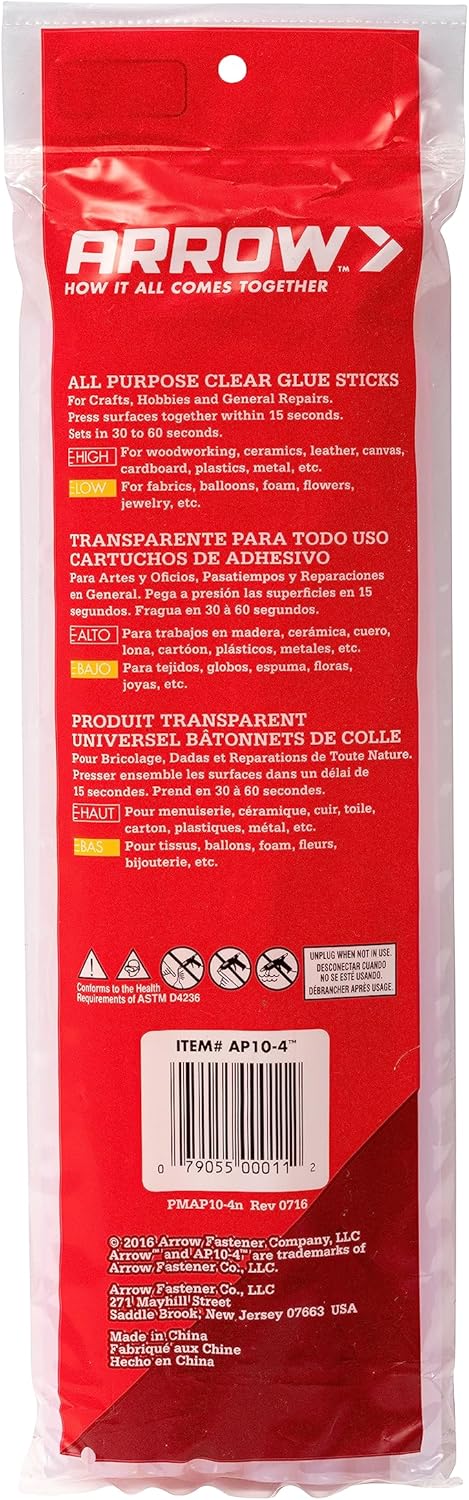 Arrow AP10-4 All Purpose Full Size Glue Sticks for Hot Glue Guns, Use for High Temp and Low Temp Crafting, Hobbies, and General Repair Projects, 1...