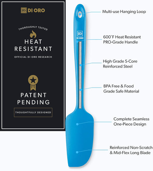 DI ORO Mini Spatula - Small Spatulas Silicone Heat-Resistant up to 600°F - Silicone Kitchen Scraper for Baking & Cooking BPA Free - Mixing Spatula...