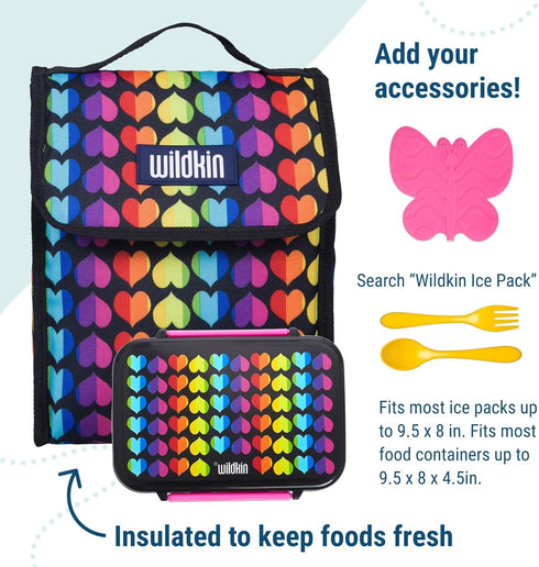 Wildkin Kids Insulated Lunch Bag – Reusable, Ideal for Hot/Cold Snacks, School & Travel - Rainbow Hearts...