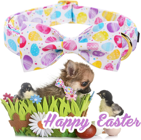 Unique style paws Easter Dog Collar with Bow Colorful Egg Pet Collar Best Gift for Small Medium Large Boys Girls-L...