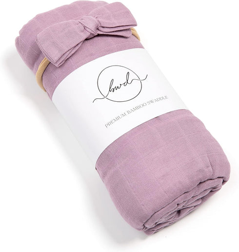 Baby Muslin Swaddle Blanket with Bow — 30% Organic Cotton & 70% Viscose Derived from Bamboo Swaddle Blankets — 47x47 Inches Premium, Soft & Breath...