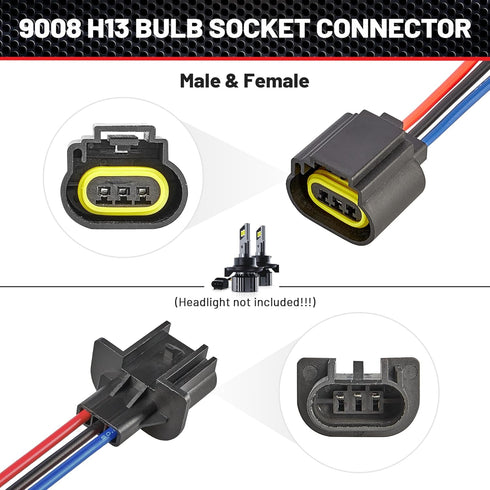 RED WOLF 9008 H13 Headlights Wiring Harness Socket Male & Female Adapter Connector for H13LL Lamps Bulbs Replace Headlamp Fog Light for Truck Pick...