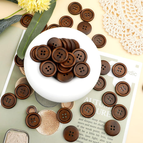 50Pcs 1 Inch Wooden Buttons Polished Sewing Buttons 4 Hole Classic Wooden Buttons for Shirt Sewing Pillow Covers Headbands Crafts Sewing Knitted I...