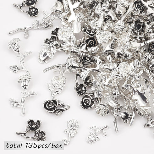 OLYCRAFT 135pcs Flower Theme Resin Fillers Charms Rose Plum Blossom Alloy Cabochons Alloy Epoxy Resin Supplies Nail Art Decorations for Resin Jewe...