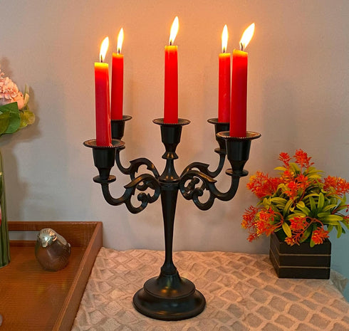 Rely+ 5 Arm Matte Black Candelabra Taper Candle Holders Decorations Indoor Kitchen Décor Table Candles Candlestick Candelabra Centerpiece Gothic H...