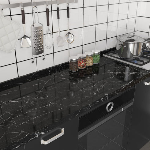 CRE8TIVE Black Mable Contact Paper for Countertops Waterproof Glossy Marble Wallpaper Peel and Stick Countertops Self Adhesive Removable Marble Vi...