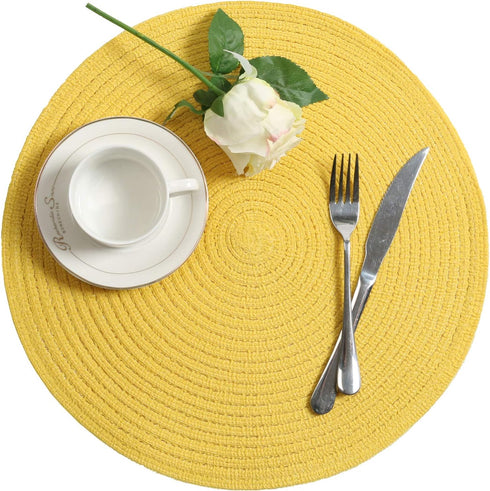 SHACOS Round Braided Placemats Set of 4 Washable Kitchen Table Placemats for Home Wedding Party (Yellow, 4)...