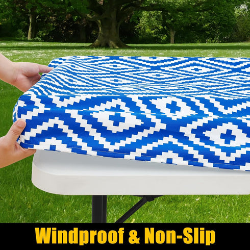 smiry Rectangle Picnic Table Cloth, Waterproof Elastic Fitted Outdoor Tablecloths for 6 Foot Tables, Wipeable Flannel Backed Vinyl Table Cover for...