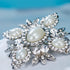 EVER FAITH Austrian Crystal Oval Simulated Pearl Wedding Chunky Flower Brooch Clear Silver-Tone...