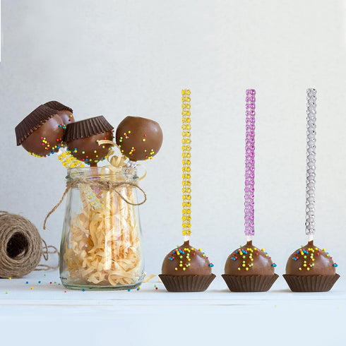 25 PCS Bling Cake Pop Paper Sticks, Glitter Rhinestone Lollipop Treat Sucker Sticks, Diamond Wrap Candy Holder for Chocolate Fruit Marshmallow Des...