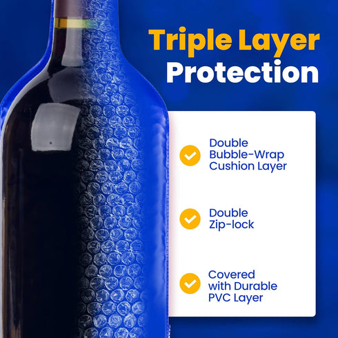 6 Pack Reusable Wine Protector Travel Bag by Bottle Shield - Bubble Cushioning Wrap Suit - Unbreakable Bottle Sleeve, Leak Proof - Wine Tote Bags ...