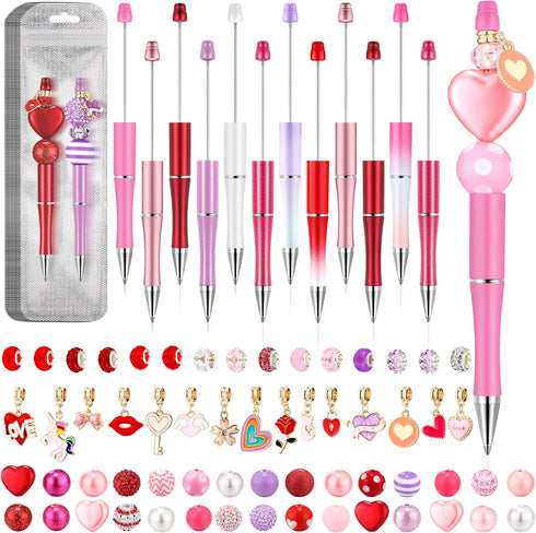 Crtiin 15 Pcs Beadable Pens Assorted Bead Pens DIY Ballpoint Beaded Pens with 60 Charm Beads Pendants Beads Spacer Bead 15 Pen Packaging Bags for ...