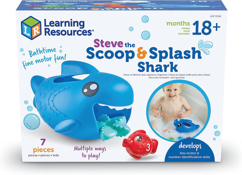 Learning Resources Steve The Scoop & Splash Shark, 7 Pieces, Ages 18 Months+, Toddler Learning Toys, Baby Toys ,Toddler Bathtub,Pool Toys, Water T...