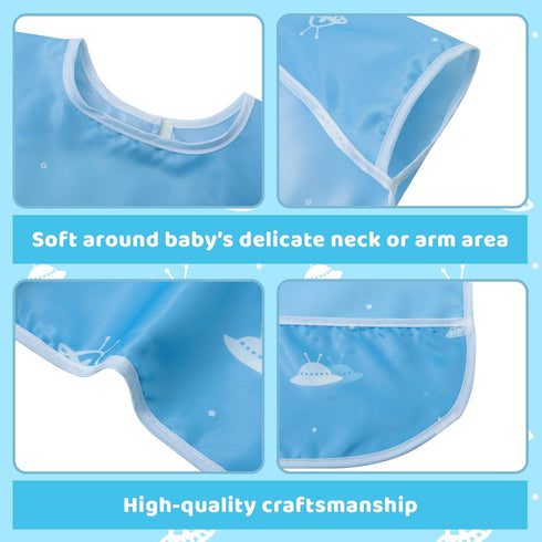 Little Dimsum Toddler Feeding Smocks Baby Waterproof Bib with Crumb Catcher Pocket Short Sleeve Adjustable Baby Bib, Pack of 2 Colors Glatic&space...