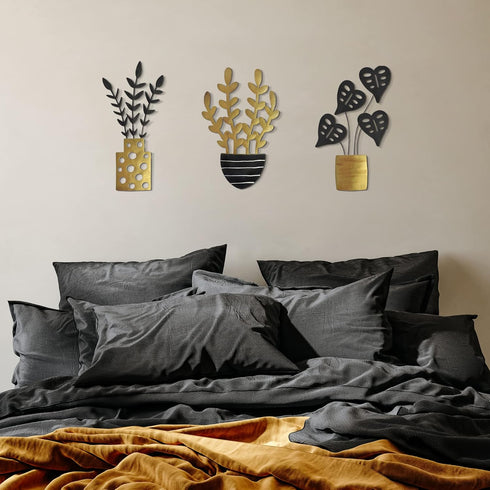 Americanflat Three Metal Plants Wall Décor Set - 6.25x10 Plants as Outdoor Metal Wall Art Decorations - Modern Style Wall Hanging Décor for Patio,...