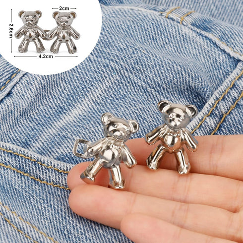 TOOVREN Cute Bear Button Pins for Jeans, No Sew and No Tools Instant Pant Waist Tightener, Adjustable for Loose Jeans 4 Sets Jeans Button Replacem...