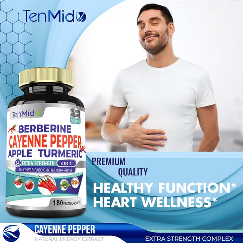 Cayenne Pepper Supplements Extract Capsules 6050mg, 180 Capsules & Berberine, Apple, Turmeric Curcumin, Bitter Melon, Ginseng, Milk Thistle| Suppo...